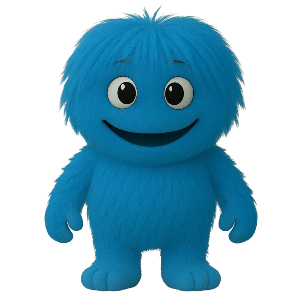 Blue Luggie character with idle expression